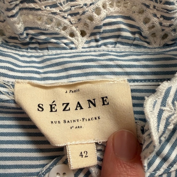 Sezane Chlo Blue and White Stripe Shirt 10 42 - Picture 6 of 12